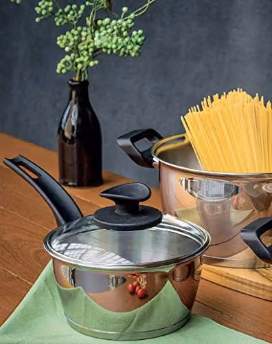 Tramontina 3 Piece Stainless Steel and Aluminium Saucepan Set with Glass Lids in Silver and Grey