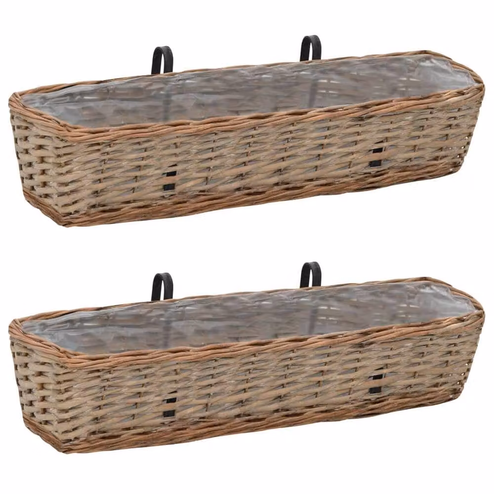 Berkfield Home Traditional Wicker Balcony Planter with PE Lining, 2 Pieces, Brown, Width: 80 cm – 2
