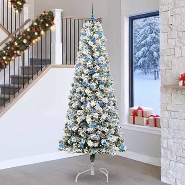 Berkfield Home Artificial Hinged Christmas Tree in Green and White, Height: 240 cm – 1