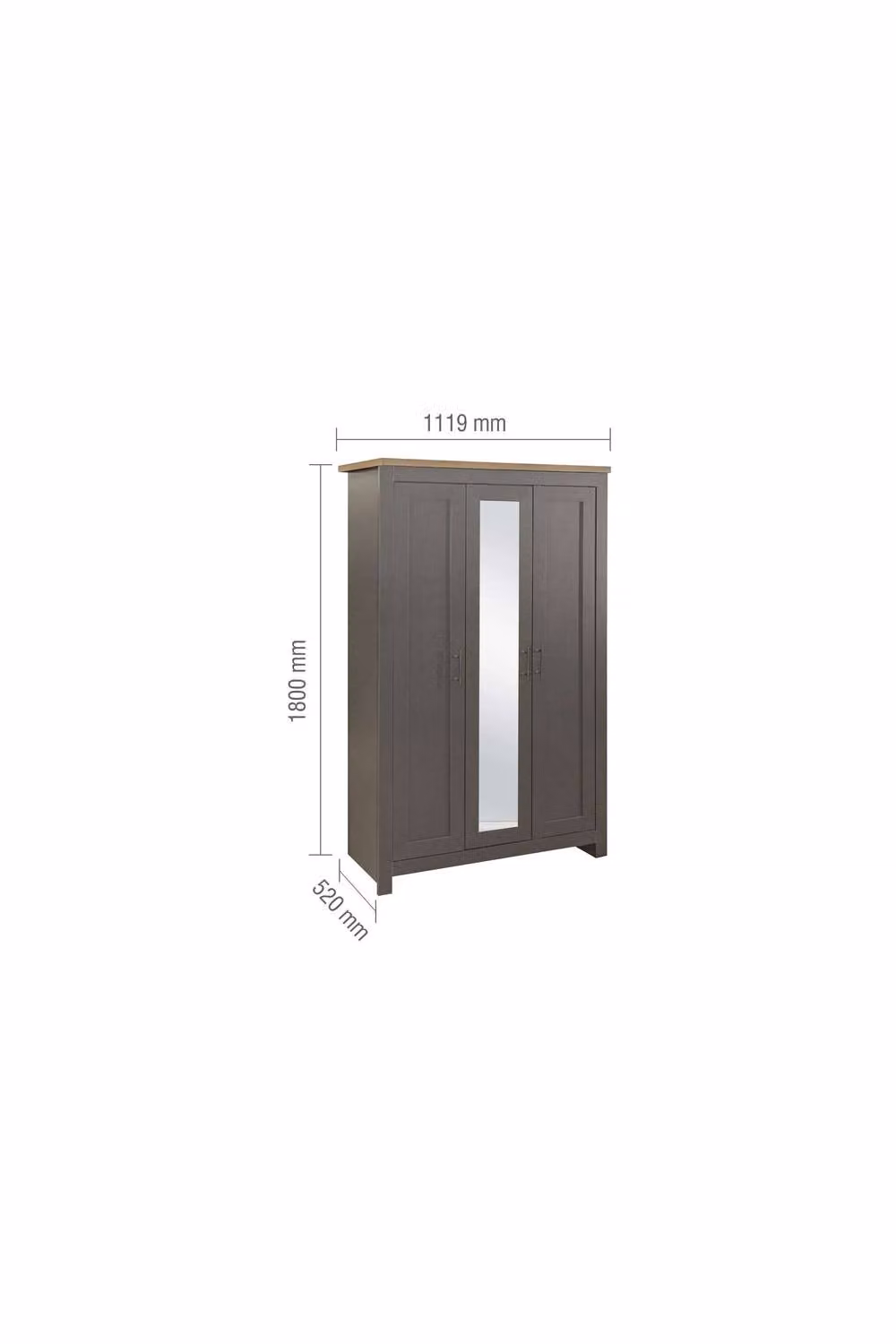 Birlea Highgate 3 Door Mirrored Wardrobe in Grey and Oak with Hinged Doors – 3