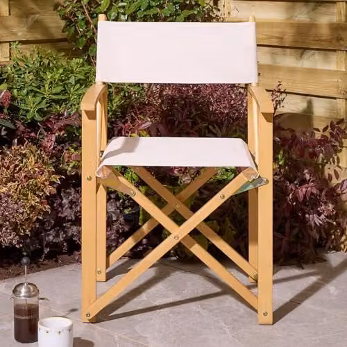 Rowlinson Ascot Folding Directors Chair in Natural Treated Hardwood with UV-Resistant Polyester Fabric – 2