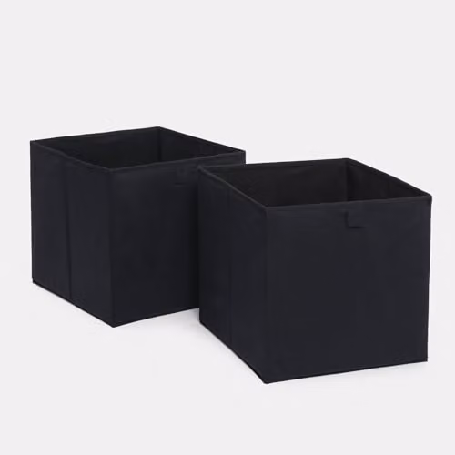 OHS Set of 2 Matte Velvet Collapsible Storage Boxes in Black