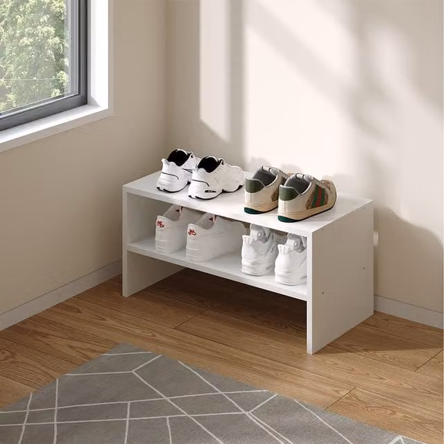 Livingandhome White Multi-Tier Vertical Shoe Rack with Side Hooks, Width: 30 cm