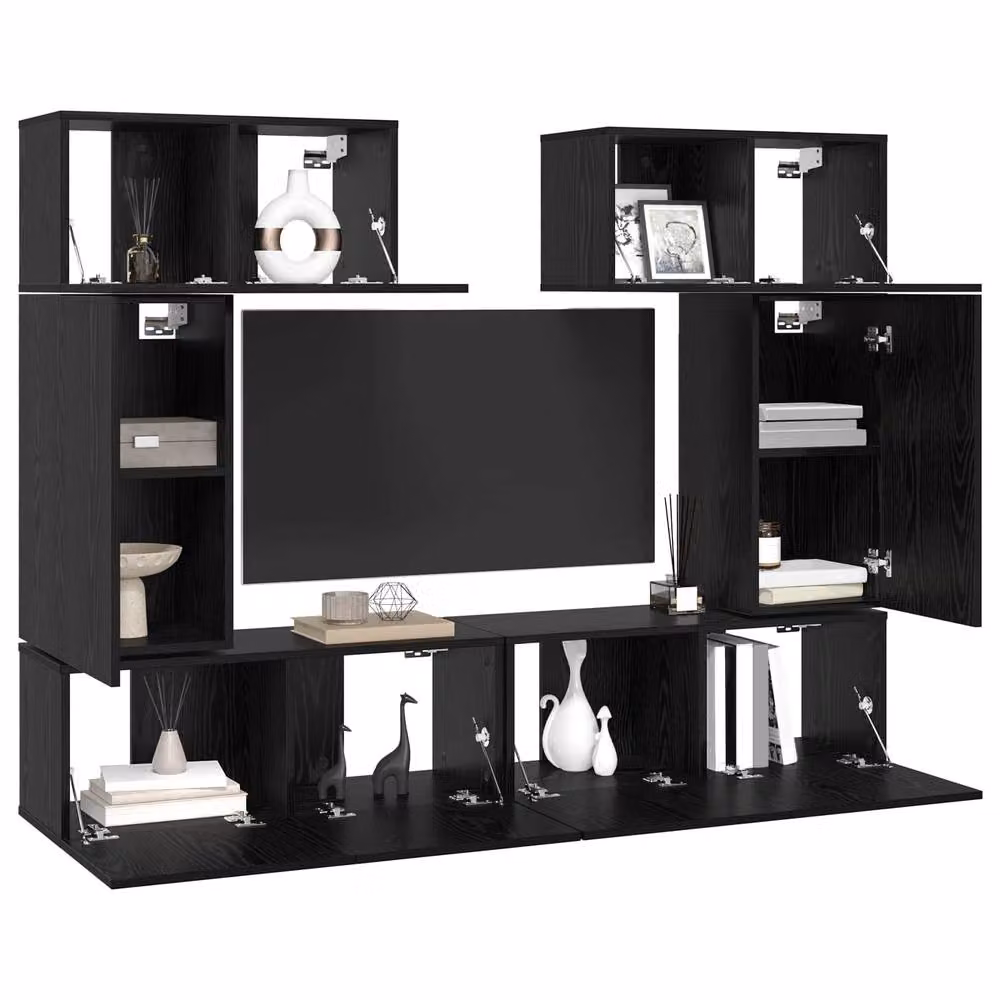 Berkfield Home 6 Piece Modern TV Cabinet Set in Black Oak, W/D/H: 80 x 30 x 30 cm – 3