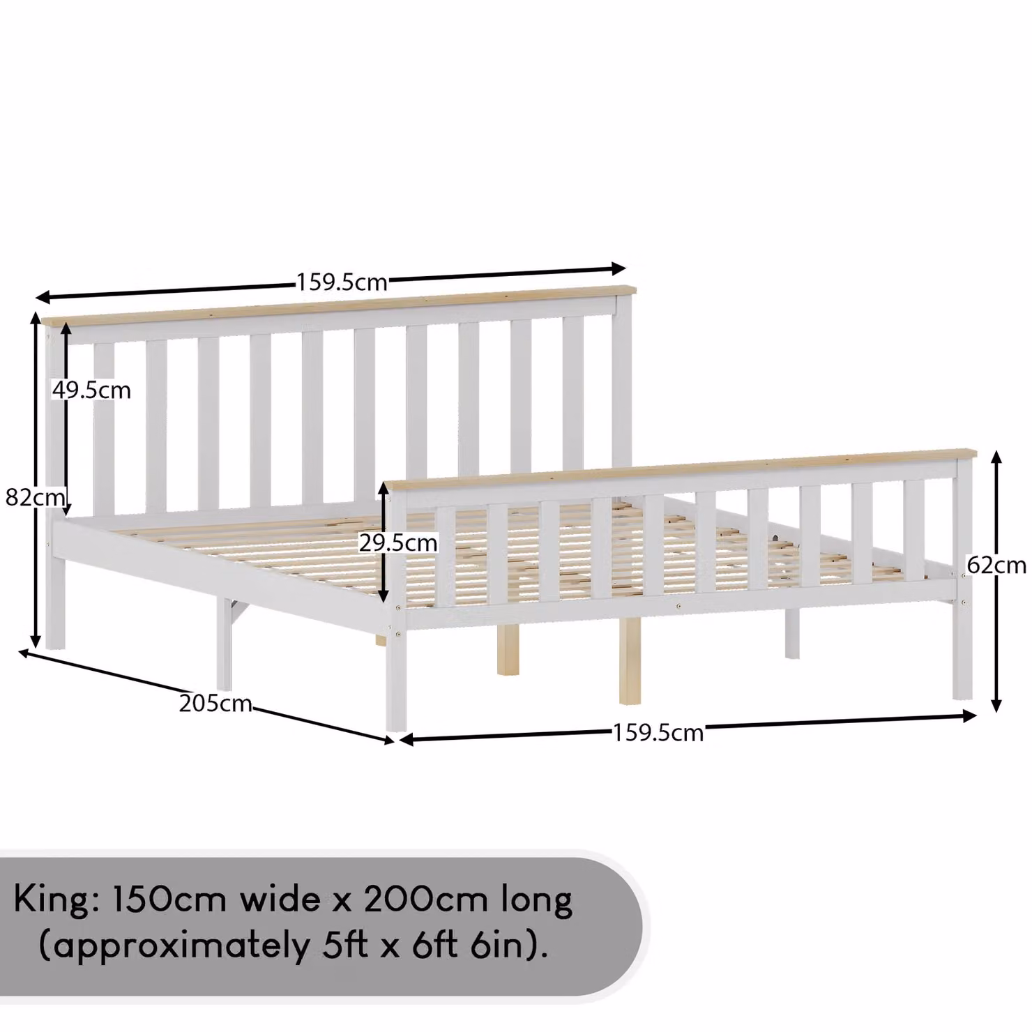Vida Designs Milan Solid Wood Bed Frame in White Pine, W/D/H: 180 x 200 cm – 2