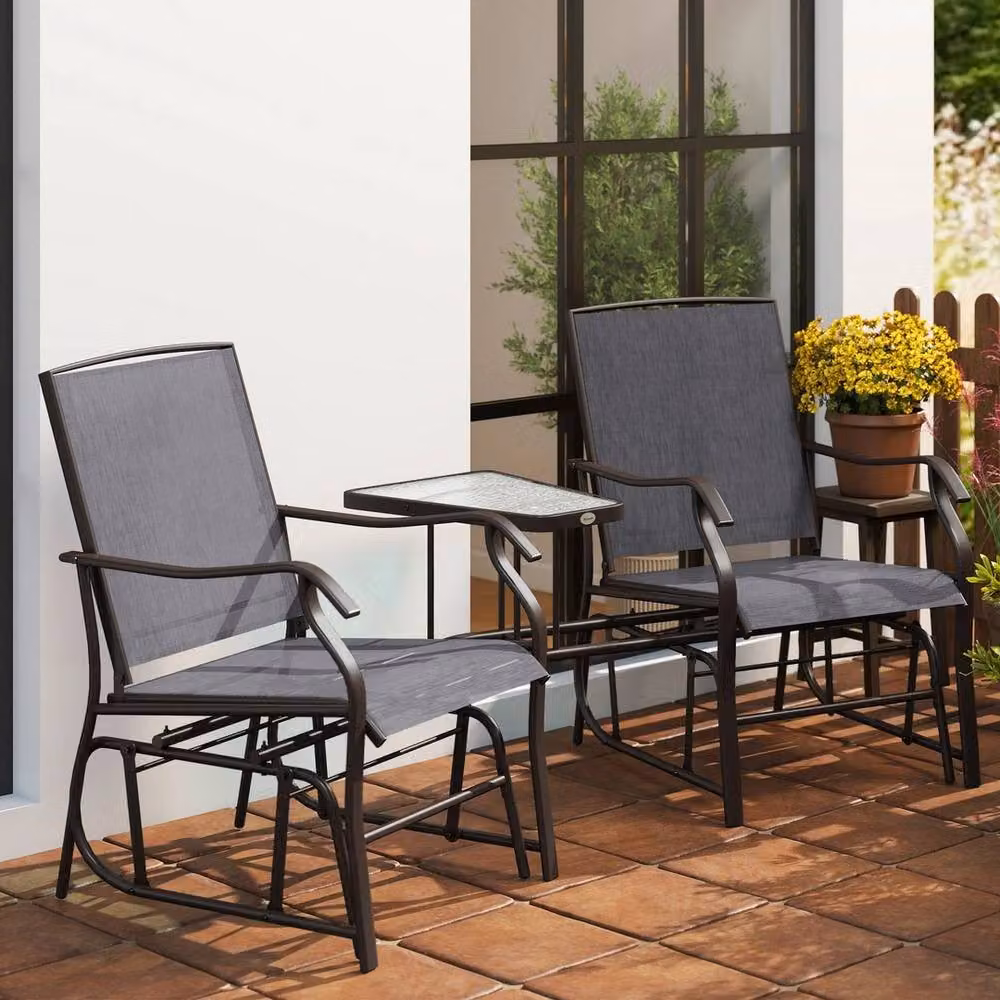 FORGEVIO Double Glider Rocking Chairs and Garden Table Set in Grey – 5