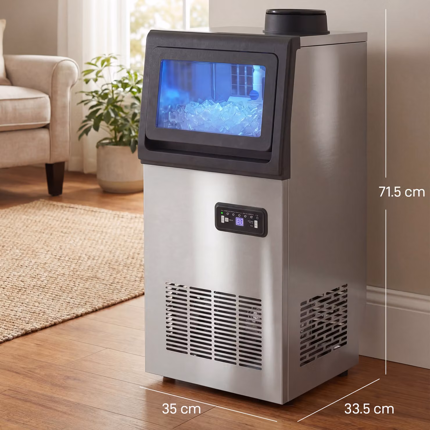 HOMCOM Commercial Ice Maker Machine, 45kg/24H Stainless Steel Under Counter or Freestanding Ice Machine, Silver – 3