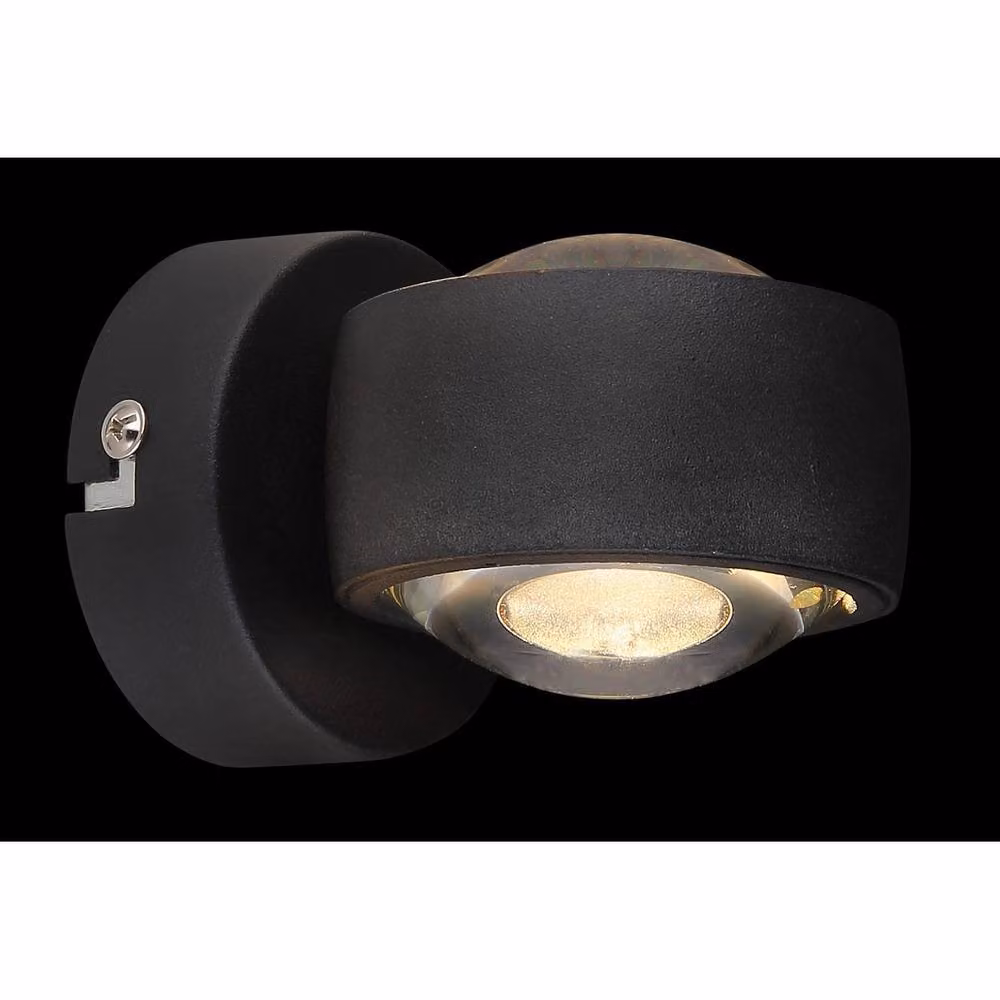 Globo Lighting Modern Round LED Up and Down Wall Light in Matt Black with Transparent Glass Shade, Warm White 3000K – 7