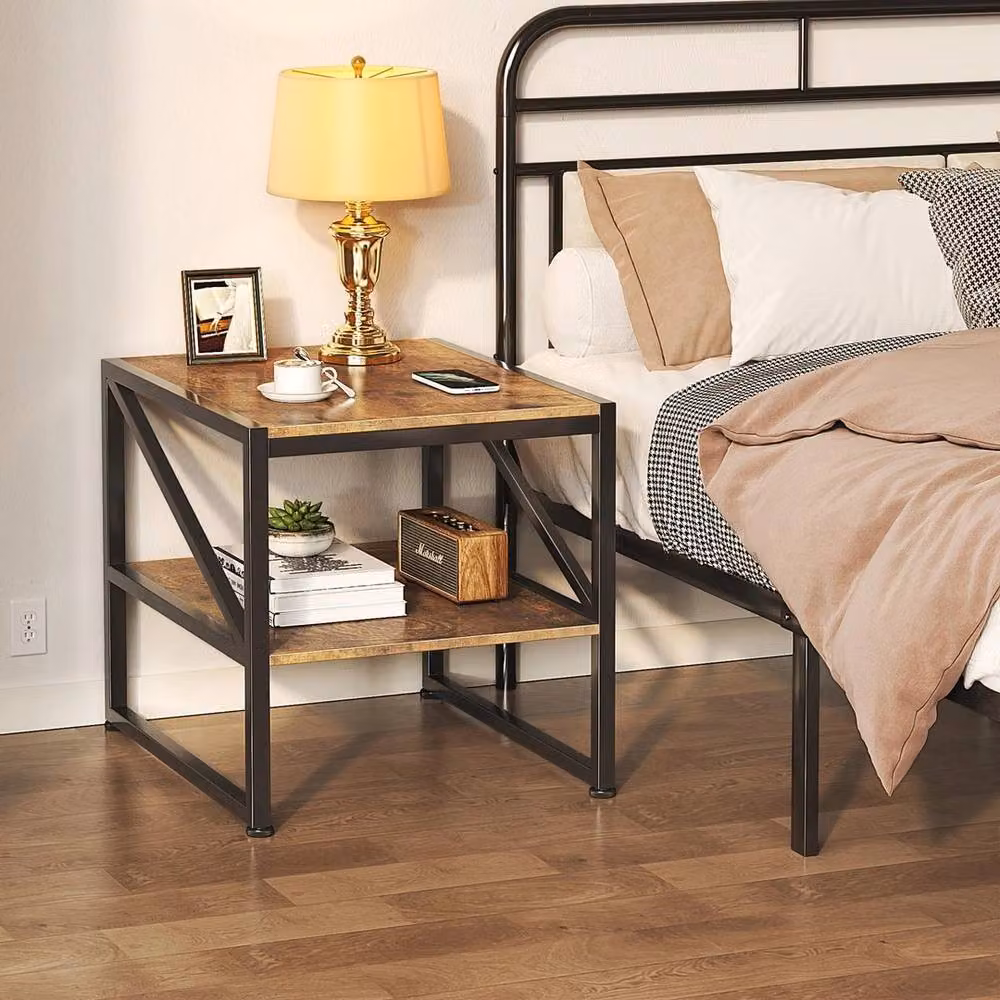 FORGEVIO Industrial Square Side End Table, Brown, W/D/H: 50 x 50 x 52 cm – 3