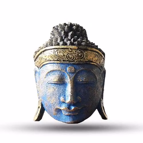 Serenityy Blue Buddha Head Wood Decoration, Height: 25 cm, Width: 24 cm