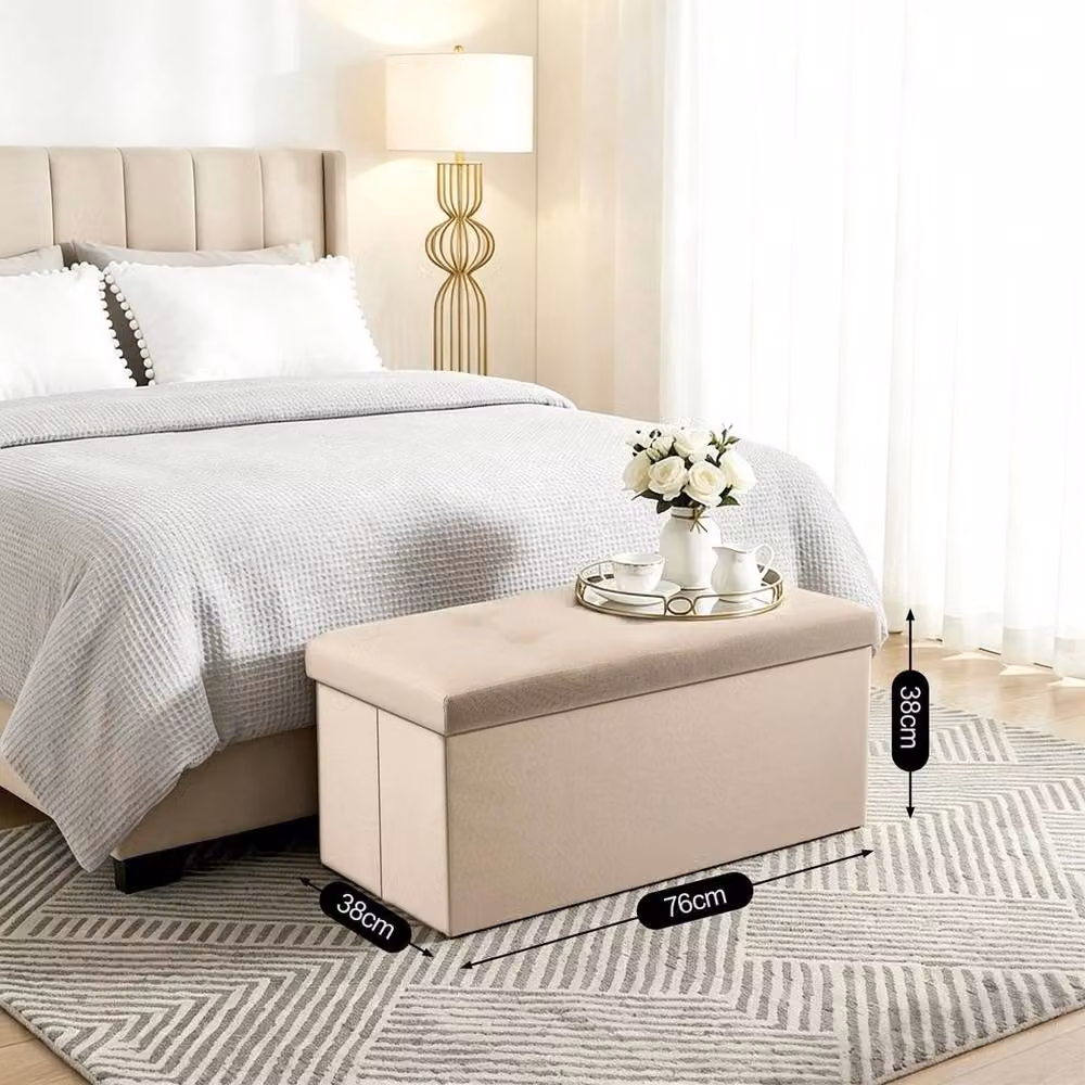 KORVIXA Beige Folding Storage Bench Ottoman Stool W/D/H: 100 x 100 x 38 cm – 2