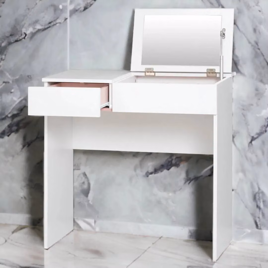 EONLION Diana Small White Glossy Dressing Table with Mirror and Storage Drawers – 2