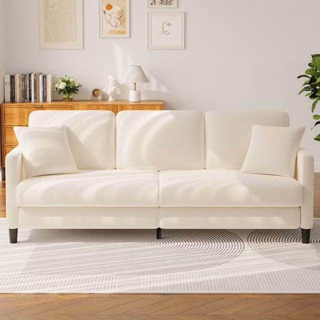 Dprodo 3-Seater Modern Beige Boucle Fabric Living Room Sofa, Width: 210 cm