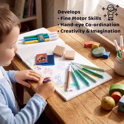 Multiprint Hot Wheels 11-Piece Kids Stamp Set with Multicolour Wooden Natural Rubber Stamps and Vehicles and Characters for Creative Crafting – 2