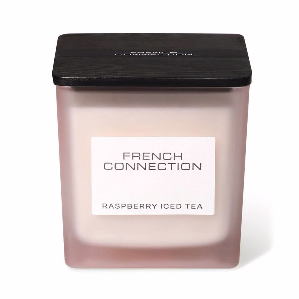 French Connection Raspberry Iced Tea Luxury 4 Wick Scented Square Pillar Candle, Pink, 800g – 2