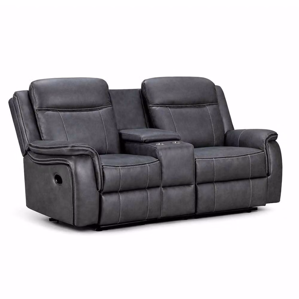 Furnishings For Less UK Tara 3 Piece Reclining Sofa Suite in Grey Leather Look Fabric (3+2+1) – 3