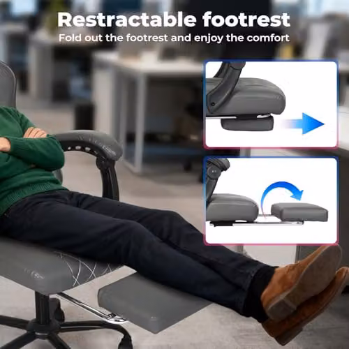 Levede Ergonomic Gaming Chair in Grey with Headrest, Adjustable Lumbar Support and Footrest – 11