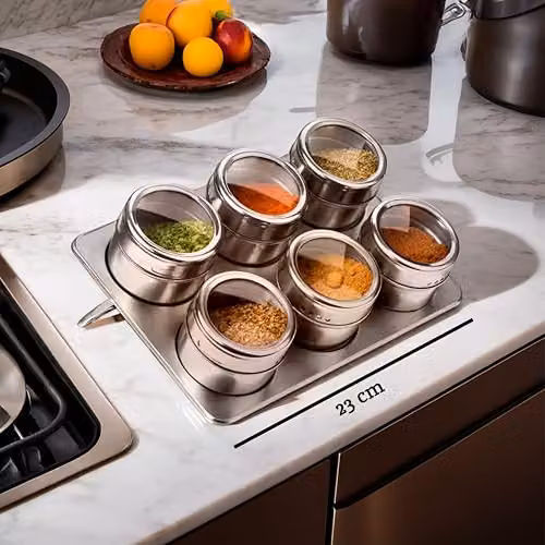 Orsina Silver Magnetic Spice Jars and Oblong Tray Set – 2