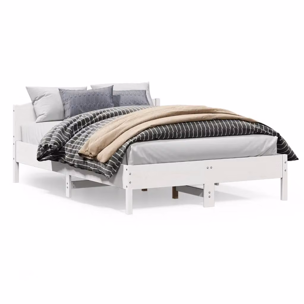 Berkfield Home White Solid Wood Pine Bed Frame W/D/H: 160 x 200 cm – 2