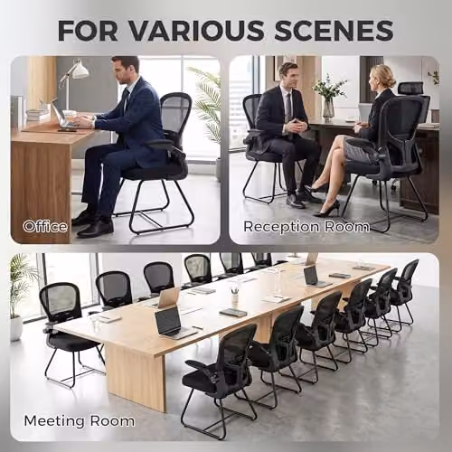 HOMCOM Black Conference and Reception Office Chair with Flip-up Armrests and Mesh Fabric – 8