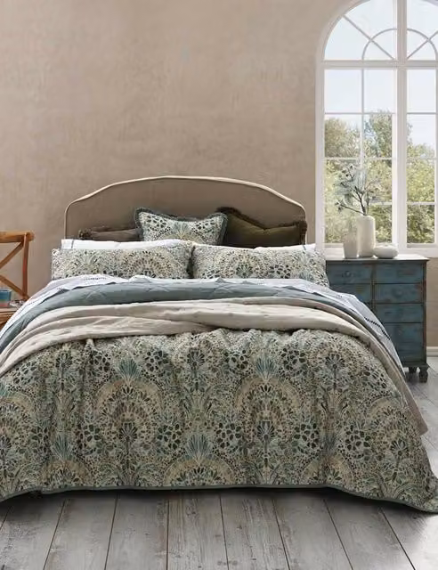 MM Linen Andora Bedspread Set, Green Mix Linen and Cotton Blend