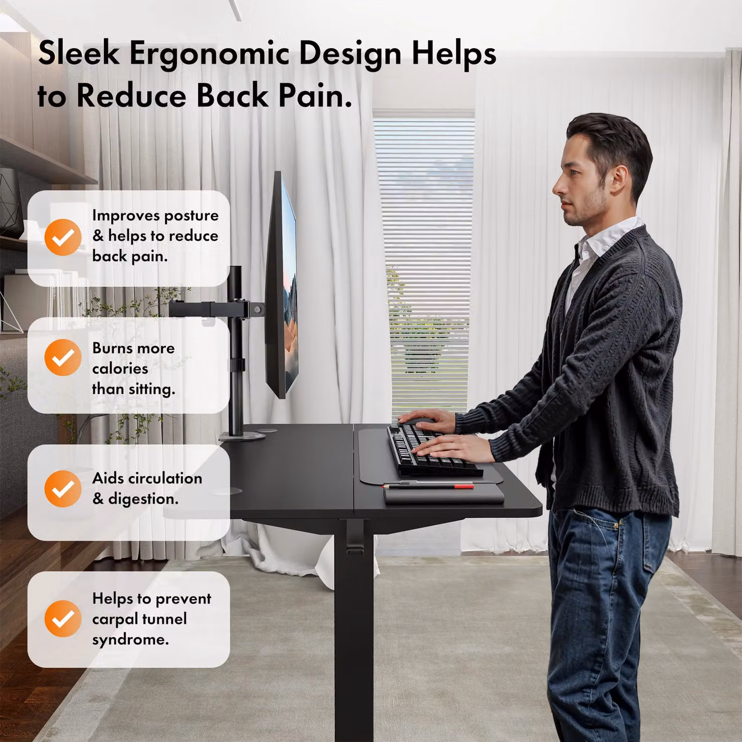 VonHaus Electric Height Adjustable Standing Desk with USB-C Charging in Black, W/D/H: 100 x 60 x 72 cm – 3