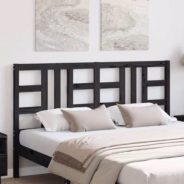 Berkfield Home Beautiful Black Solid Pine Wood Bed Headboard W/D/H: 146 x 4 x 100 cm – 1