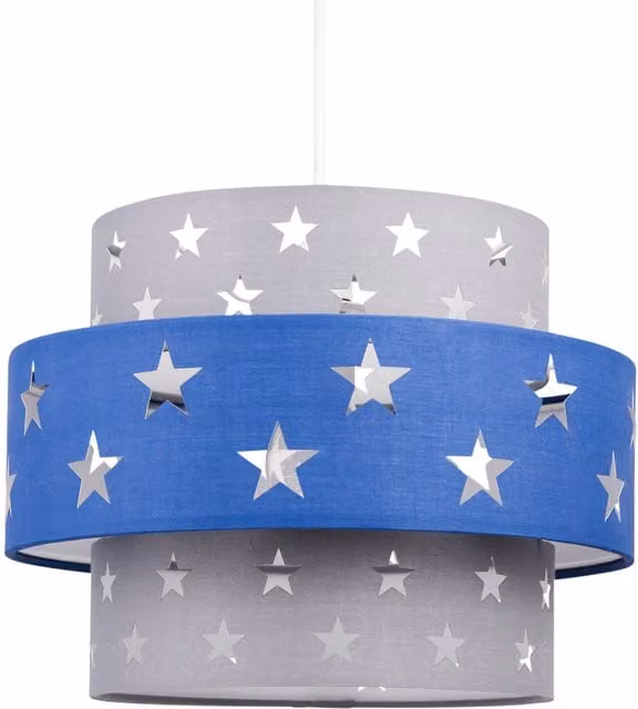 First Choice Lighting Navy Blue and Grey Star Two Tier Fabric Light Shade – 1