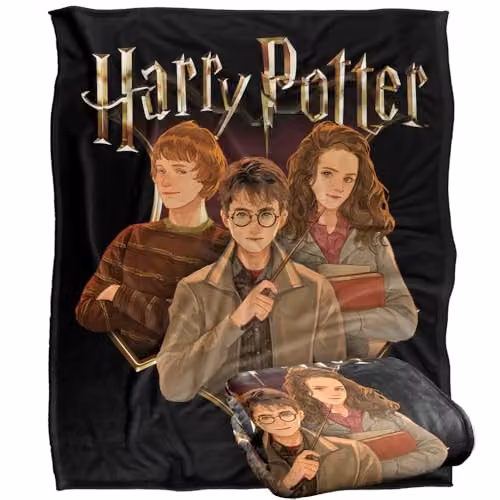 Warner Bros. Harry Potter Drawn Style Group Super Soft Fleece Throw Blanket, Multicolour, W/D/H: 152.4 x 127.0 x 1.0 cm