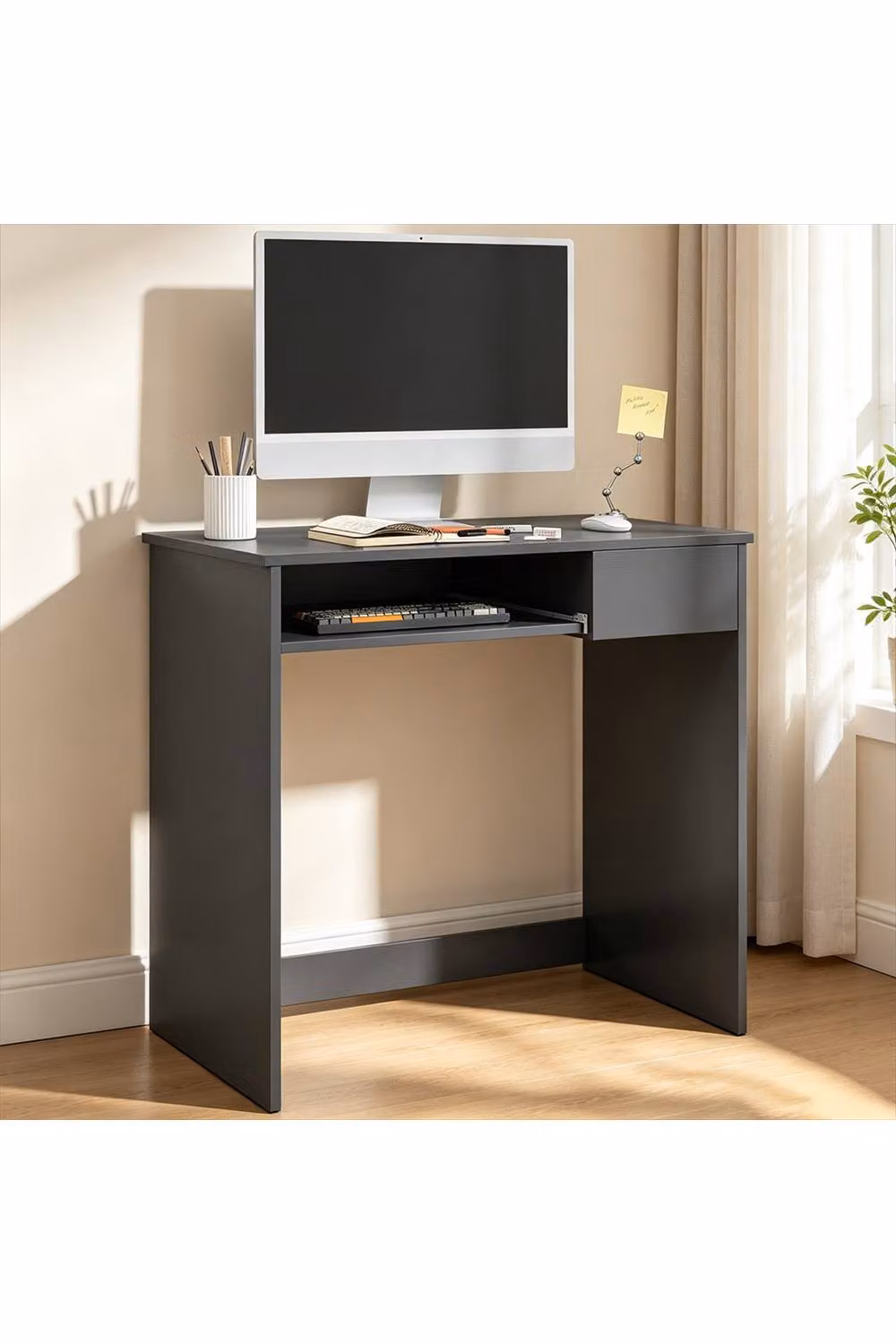 ERGOVEXA Compact Computer Desk with Keyboard Tray and Drawer, Grey – 3