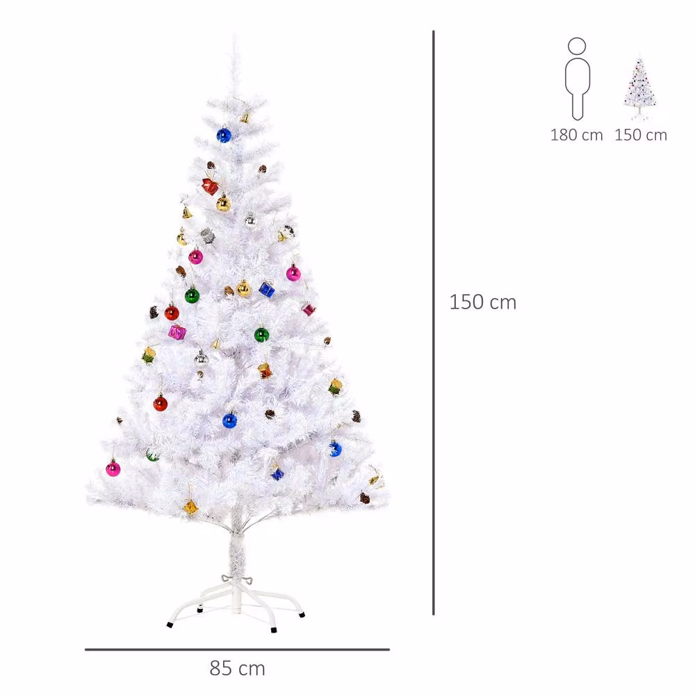 STILVORA Artificial Decorated Christmas Tree, White, Height: 150 cm – 3