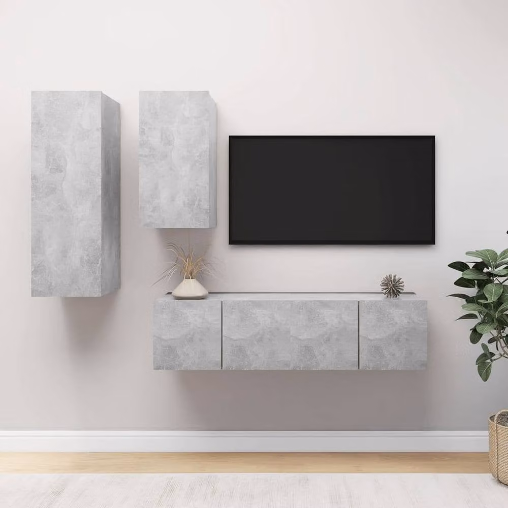 Berkfield Home Modern 4 Piece TV Cabinet Set in Concrete Grey Engineered Wood – 1
