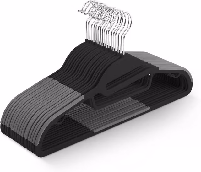 Keplin 20-Pack Non-Slip Plastic Hangers in Black with 360 Degree Swivel Hook and Space Saving Design – 1
