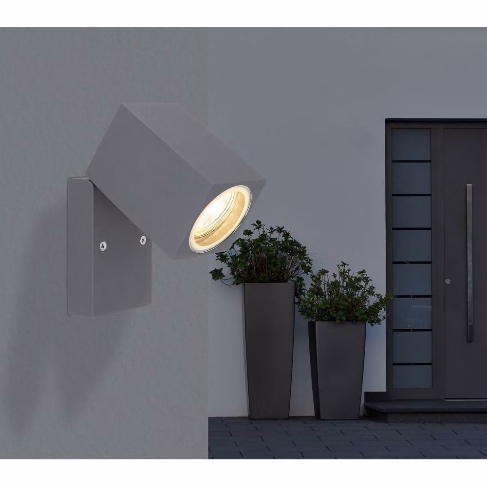 Globo Lighting Netlighting Grey Rectangular Outdoor Wall Spotlight with Transparent Glass Shade and Adjustable GU10 Bulb, IP44 – 2