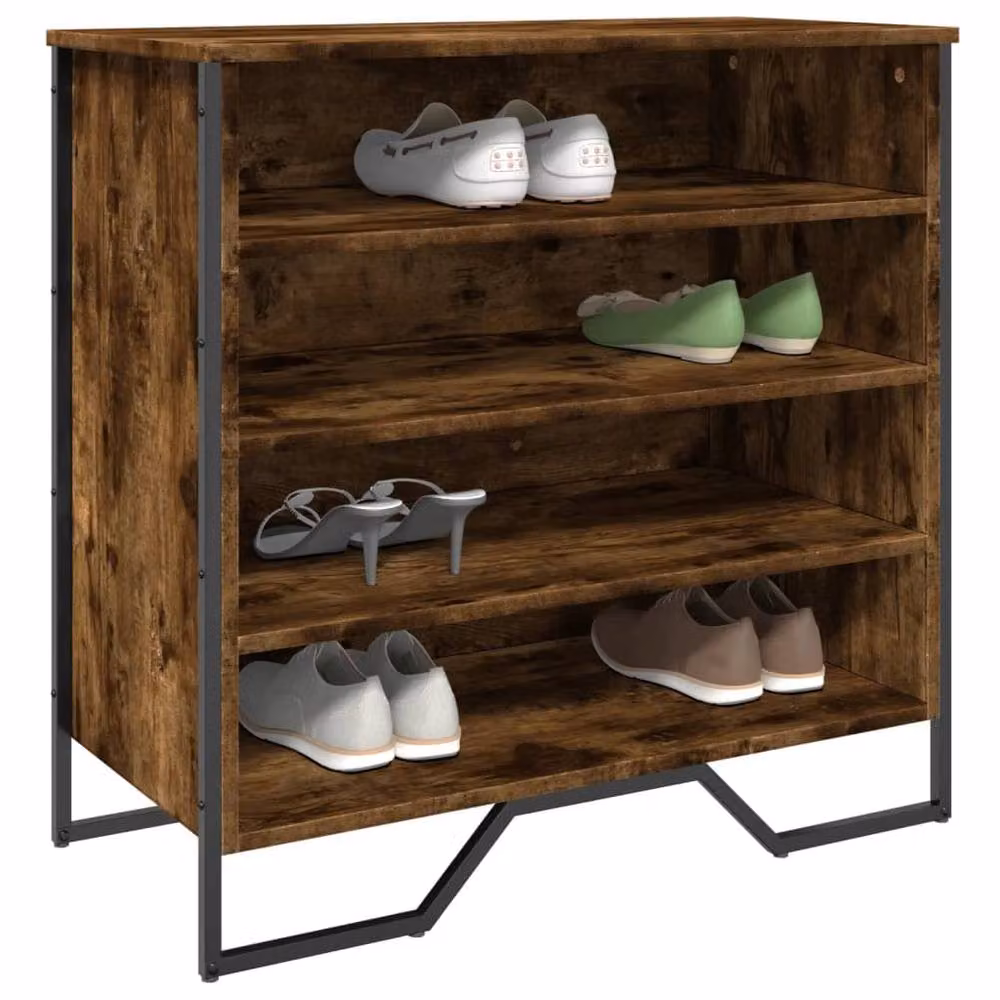 Berkfield Home Smoked Oak Shoe Cabinet with Internal Shelves, W/D/H: 80 x 38 x 78 cm – 1