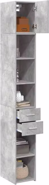 Berkfield Home Slim Storage Cabinet in Concrete Grey, W/D/H: 30 x 42.5 x 225 cm