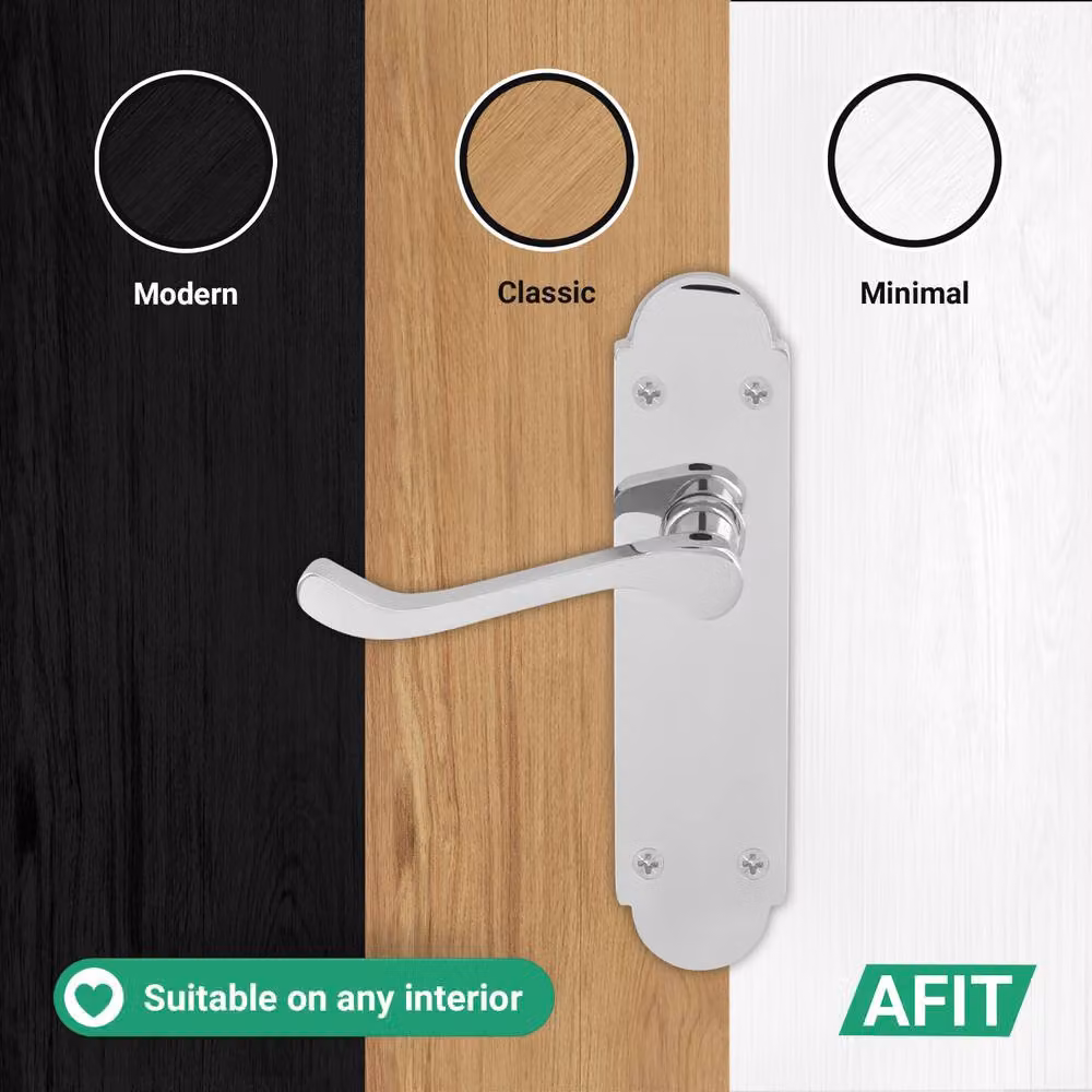 AFIT Polished Chrome Backplate Door Handles with Latch, 5 Pairs, Silver, W/D/H: 15 x 15 cm – 4