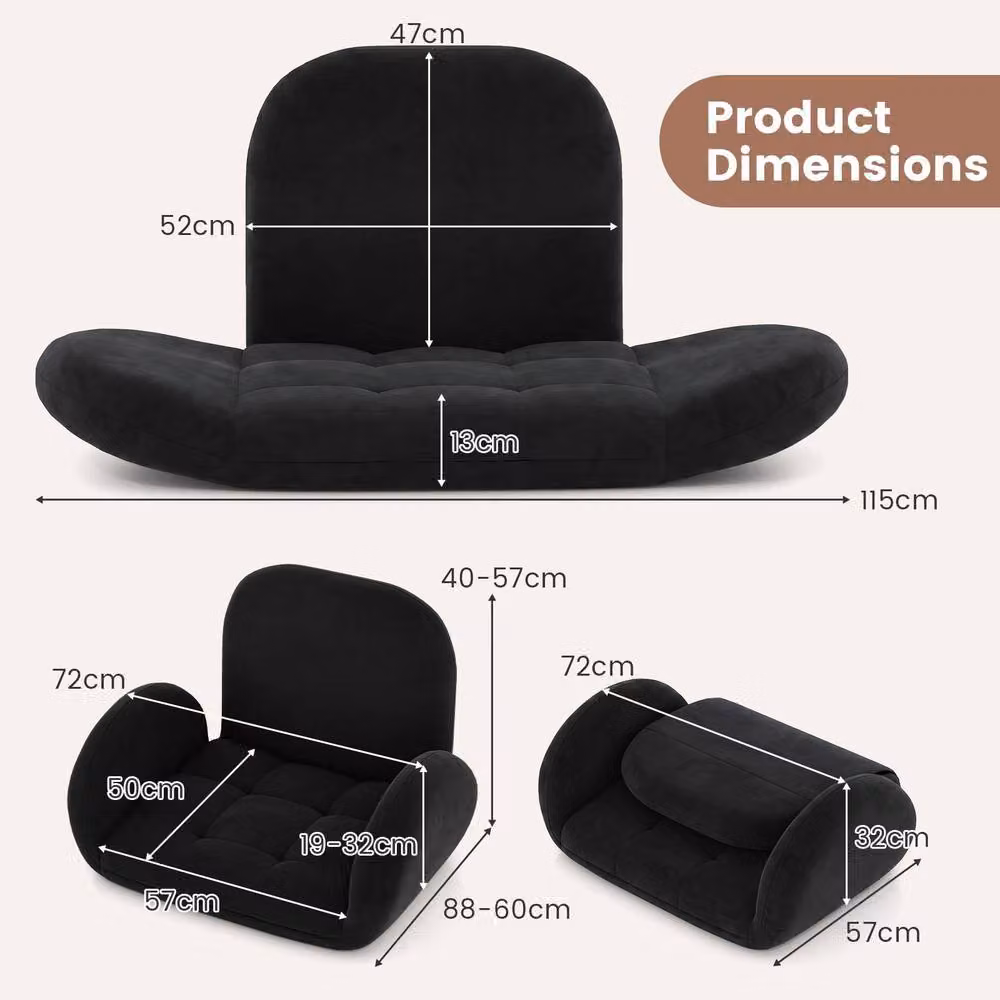 Costway Modern Black Microfibre Gaming Floor Chair with 3-Position Backrest and Metal Frame – 3
