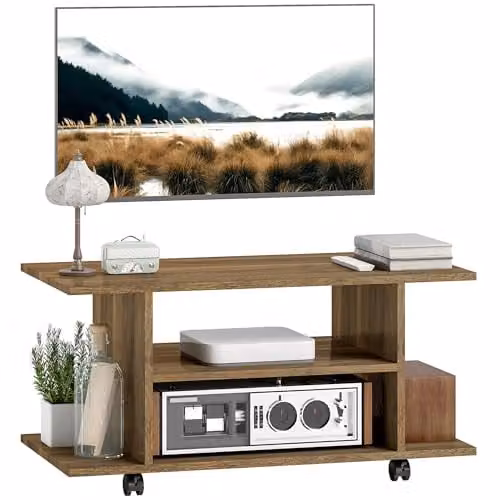HOMCOM Modern TV Cabinet Stand with Storage Shelves in Walnut Brown, W: 80 cm, H: 40 cm, D: 40 cm