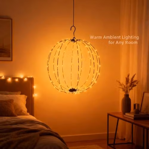 SHATCHI Warm White LED Hanging Christmas Light Sphere with 256 LEDs and Timer, Diameter: 40 cm – 5