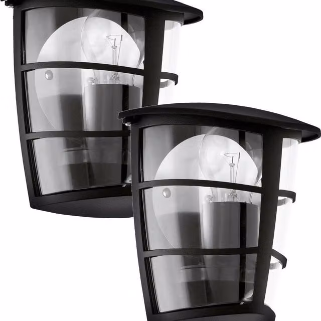 Loops 2 Pack Black Modern Aluminium Outdoor Wall Lanterns with IP44 Rating and E27 Bulb Compatibility – 1