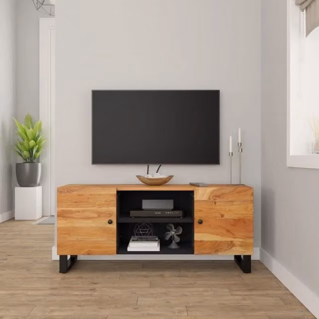 Berkfield Home Solid Wood Acacia TV Cabinet in Black, W/D/H: 105 x 33 x 46 cm