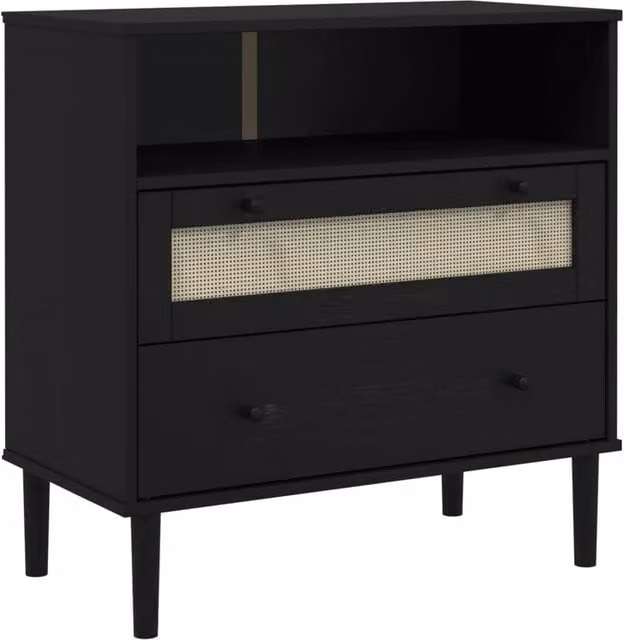 Berkfield Home SENJA Sideboard in Black Rattan Look Solid Pine Wood, W/D/H: 80 x 40 x 80 cm