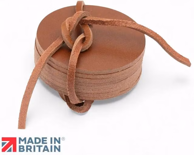 PRIMEHIDE Set of Eight Round Brown Leather Coasters