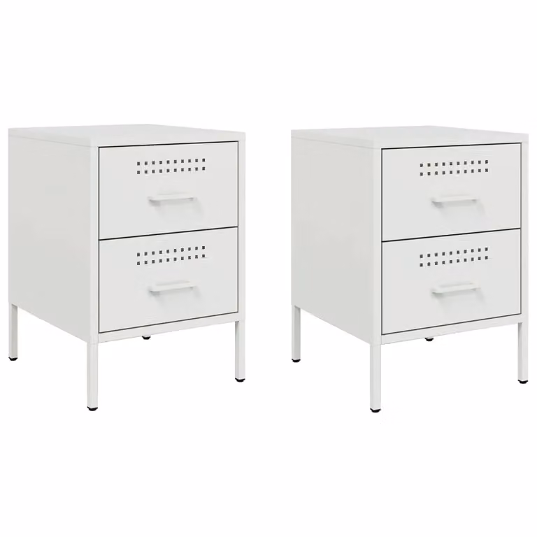 Berkfield Home Set of 2 White Metal Bedside Cabinets, W/D/H: 36 x 39 x 50.5 cm