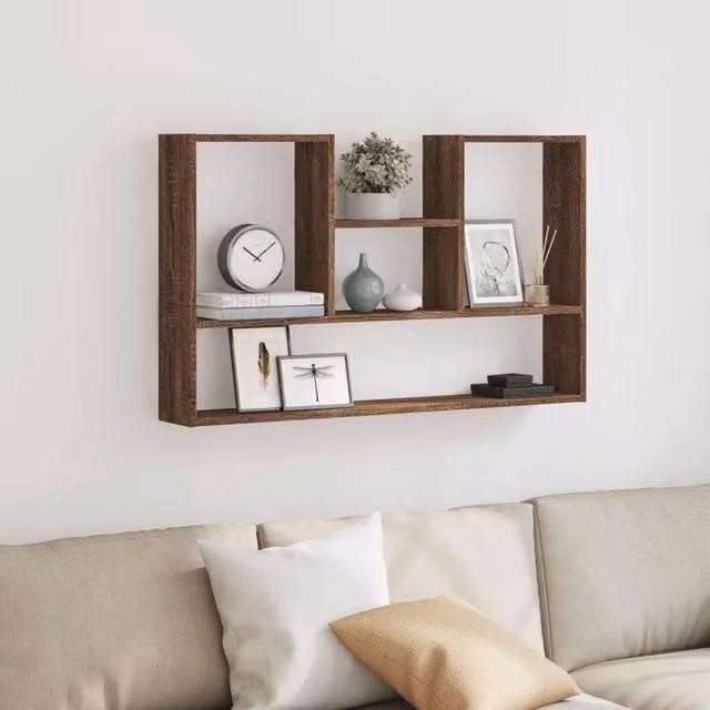 Berkfield Home Wall Mounted Shelf in Brown Oak, W: 99 cm, D: 15 cm, H: 60 cm – 1