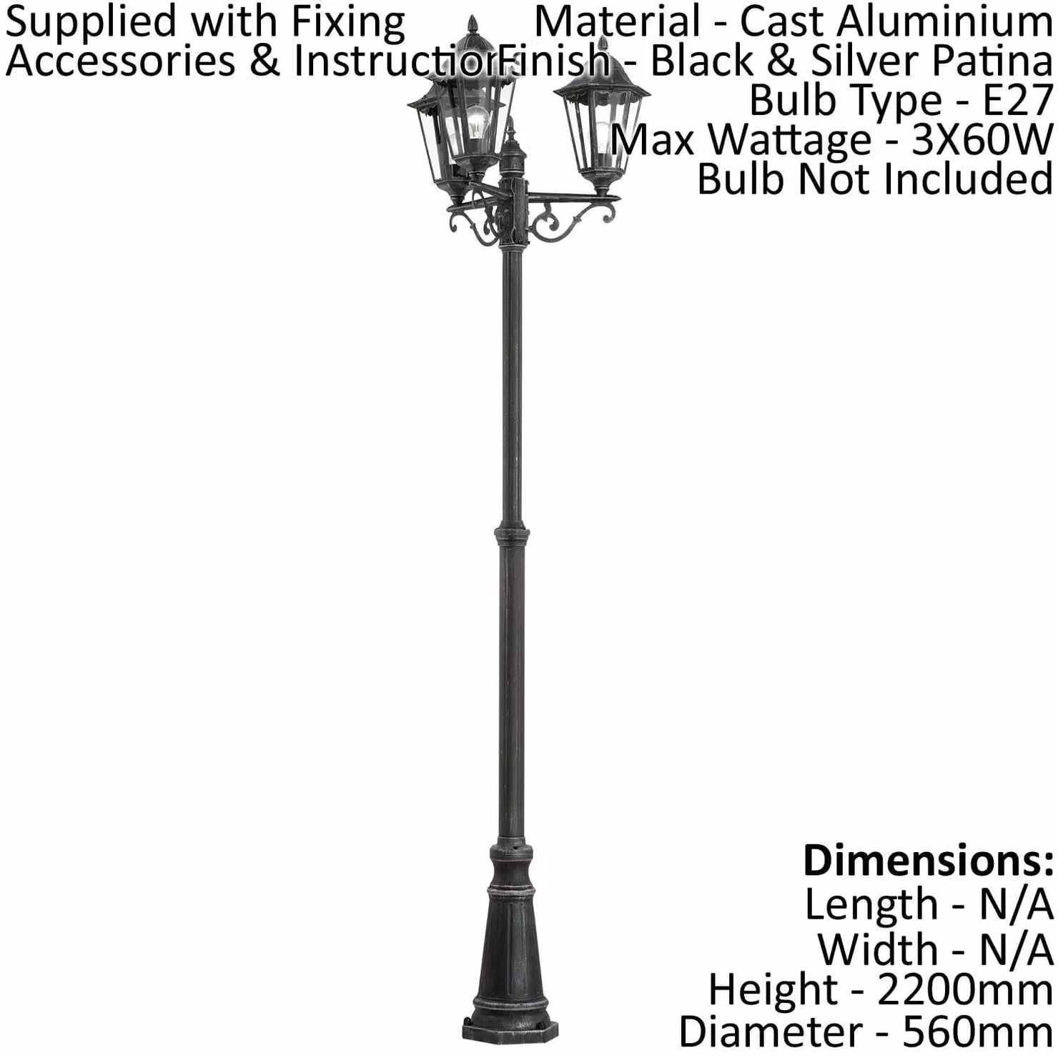 Loops 2 Pack IP44 Outdoor Bollard Garden Floor Lights in Black and Silver Patina Aluminium with E27 Bulb Compatibility