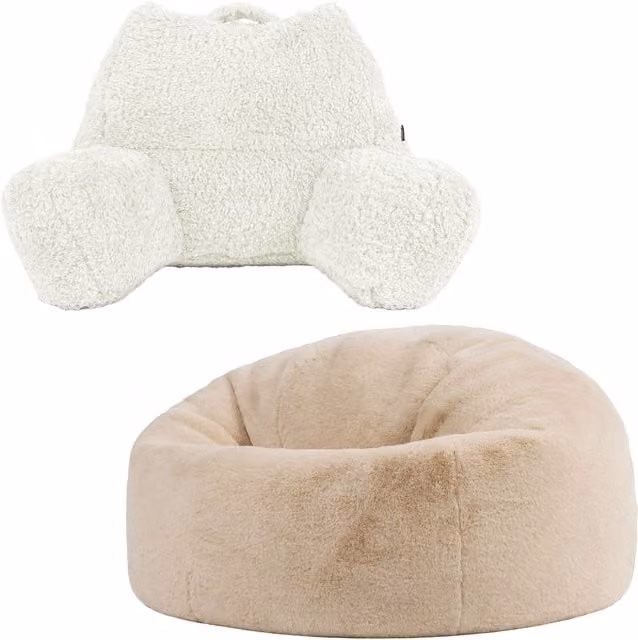 icon Kingston Faux Fur Classic Bean Bag and Cuddle Cushion with Filling in Beige