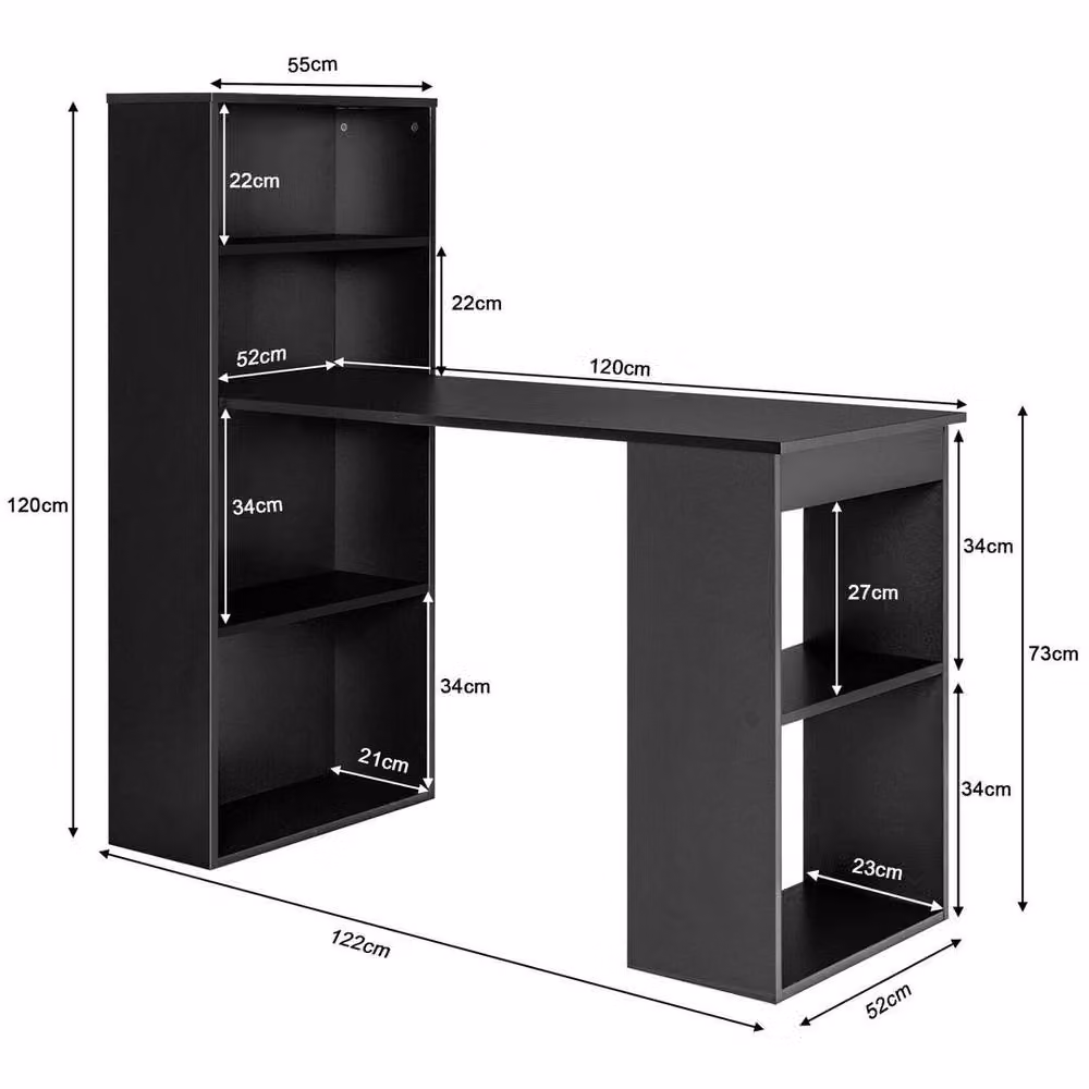 KORVIXA Black Wood Computer Desk and Writing Workstation W/D/H: 100 x 100 x 100 cm – 2