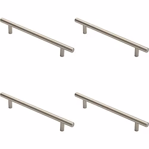 Loops 4 Pack Round T-Bar Cabinet Pull Handles in Brushed Silver, 220 x 12 mm with 160 mm Fixing Centres